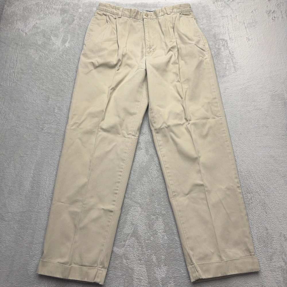 Polo Ralph Lauren Pants Mens 34x32 Tan Hammond Pant Pleated Chino Cotton Cuffed